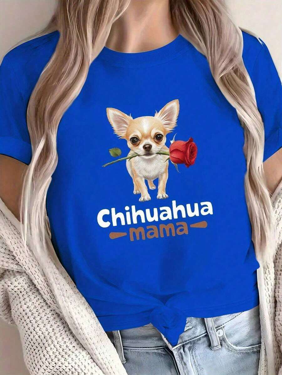 GiftCamias Graphic Camis - Women's Red Camis - Camis With Chihuahua Holding A Rose Graphic - Pure Cotton Camis, Soft And Breathable - Casual Top For Pet Lovers - Fun Gift Idea For Dog Moms, Dog Camis, Comfortable Fit - 100% Cotton - 藍色的 - 查看 1