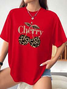 100% Cotton, 1 Piece, Plus Size - Women's Plus Size Casual Elegant Printed T-Shirt, 100% Soft Cotton, Women's Simple Solid Color T-Shirt, Loose And Slim Fit Casual Short Sleeve - 黑色 - 查看 4