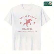 2026 New Cotton Shirt - 100% Cotton - 1 Piece Unisex Short Sleeve Crew Neck T-Shirt - Pink Club West, CA - Basic Western Style Graphic Design Summer T-Shirts, Women's Tops, 100% Cotton. Women's Simple Solid Color T-Shirt, Loose Fit, Casual Short Sleeve - 白色的 - 查看 7
