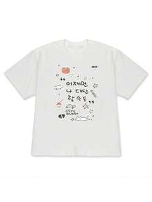 1 Piece Of Unique Women's Casual T-Shirt, Short Sleeve And Dropped Shoulders, No Duplicates! Fun T-Shirt With Hand-Drawn Print, Relaxed Style, Loose Fit, Ideal For Couples, 180g 100% Cotton. - 白色 - 查看 1