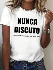 Fashion Printed T-Shirts For Women, Oversized Streetwear Tops, Comfortable And Stylish All-Match Summer Tees. Graphic T-Shirt With Spanish Summer Slogan For Women, Casual And Comfortable Everyday Wear. - 白色 - 查看 4