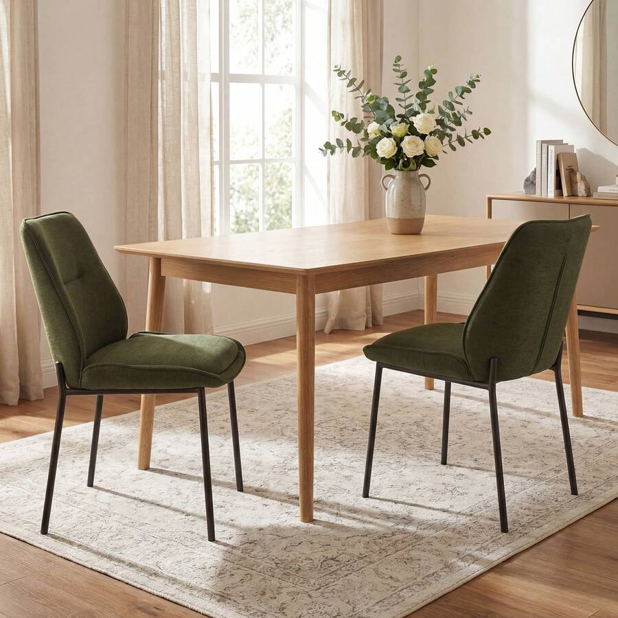 Chairus Modern Dining Chairs Set Of 2 Upholstered Kitchen Chairs In Chenille With Metal Legs For Dining Room/Kitchen/Bedroom - Verde - Ver 1
