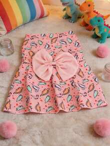 甜美可愛寵物公主裙，無彈性聚酯纖維布料，附可愛蝴蝶結裙襬與卡通印花，適合小型貓狗，建議選擇比平常大 1-2 號的尺寸 - 粉色 - 查看 2