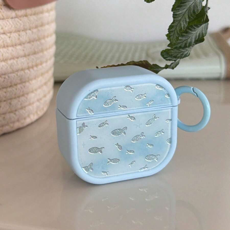 Ốp bảo vệ tai nghe từ tính hình cá vàng màu xanh nhạt tươi mát mùa hè, có móc treo, tương thích với Pro 3, Pro 2, Apple 4 dễ thương, Minimalist 3 thế hệ 1/2 mới, ốp tai nghe bán trong suốt mang không khí mùa xuân dành cho nữ.