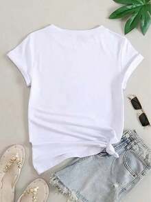 1 Piece Casual Fashion Men's And Women's Printed T-Shirt, 1 Piece, Women's Printed T-Shirt - Casual Round Neck Short Sleeves, Breathable Top For Spring And Summer, Fashionable Casual Soft, Lightweight And Comfortable, Suitable For Daily Wear, Outdoor Sports And Fitness. Versatile, Easy To Match, For Daily Wear, Urban Style, Vacation Wear, Weekend Wear. - 白色的 - 查看 2
