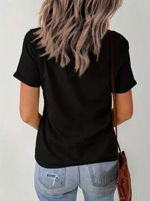 Playeras de mujer en algodón puro, manga corta cuello redondo, estampado this mama prays, estilo casual para verano, diseño inspirador - Negro - Ver 2