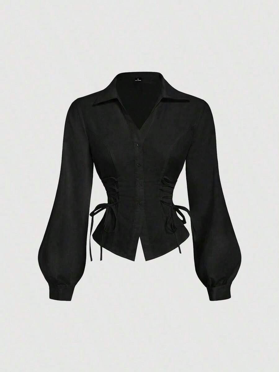 MOD Blusa blanca elegante con mangas de farol y cintura anudada, simple y versátil para el trabajo y el transporte, blusas elegantes para mujeres, camisa con lazo, blusa blanca con lazo delantero, blusas blancas elegantes, camisas y blusas, camisa con lazo, vintage, retro, estilo de dinero antiguo, blusas casuales para mujeres, blusas elegantes para mujeres, blusas de trabajo para mujeres, blusa ajustada, estilo baddie, vestido de San Valentín para mujeres, mujeres de primavera, vestido de San Valentín para mujeres, mujeres de primavera, vacaciones de verano, blusas para mujeres de fiesta - Negro - Ver 1