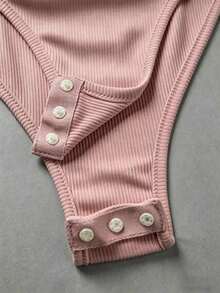 Mono elegante y versátil de punto con cuello de solapa semi-abierto, mono de mujer para primavera/verano, mono de mujer para vacaciones, mono de mujer para playa, conjunto de verano para mujer, mono de playa, mono para salir, mono para graduación, mono de vacaciones, mono casual, mono blanco, mono blanco, mono blanco de una pieza para mujer, mono blanco de verano para mujer - Rosa vieja - Ver 3