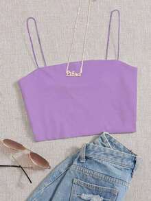 Top corto de tirantes delgado unicolor - Morado - Ver 1