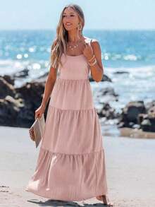 Vestido casual sin mangas con lazo para primavera y verano, atuendos de verano para mujer, vestidos de verano para mujer, atuendos de vacaciones, vestido de playa de verano para mujer, vestido de vacaciones estilo boho y fairycore, vestido sin esp - Rosa - Ver 5