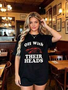 Cute Unisex Casual T-Shirts Of Premium Quality, Adorable Style With Superior Quality And Great Texture. "Headless" - Funny Crayfish Print T-Shirt, Casual Wear For Everyday Use, Funny Print T-Shirt, Comfortable Fit, Short Sleeve Casual T-Shirts For Men And Women - 黑色 - 查看 4