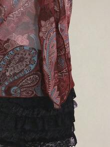 ICON Camiseta de tirantes plisada con estampado de paisley vintage Y2K para mujer - Burdeos 2 - Ver 6