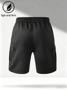 [High Street] Minimalist Multi-Pocket Solid Color Functional Cargo Shorts, Straight Leg Casual Shorts With Adjustable Drawstring Waist Sports - Black - View 5