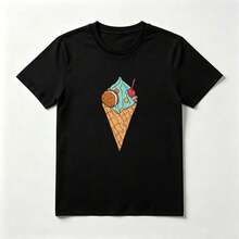 Cono de Helado Menta Playera de Algodón Negro Divertida Veraniega - Negro - Ver 1