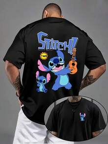 Men'S Short-Sleeve Shirt Featuring A Disney Collaboration With Stitch From 'Lilo & Stitch'. This High-Quality, Soft, And Comfortable Casual Sports T-Shirt Has A Unique Design, Perfect For Couple Outings, Gatherings - màu đen - Xem 6