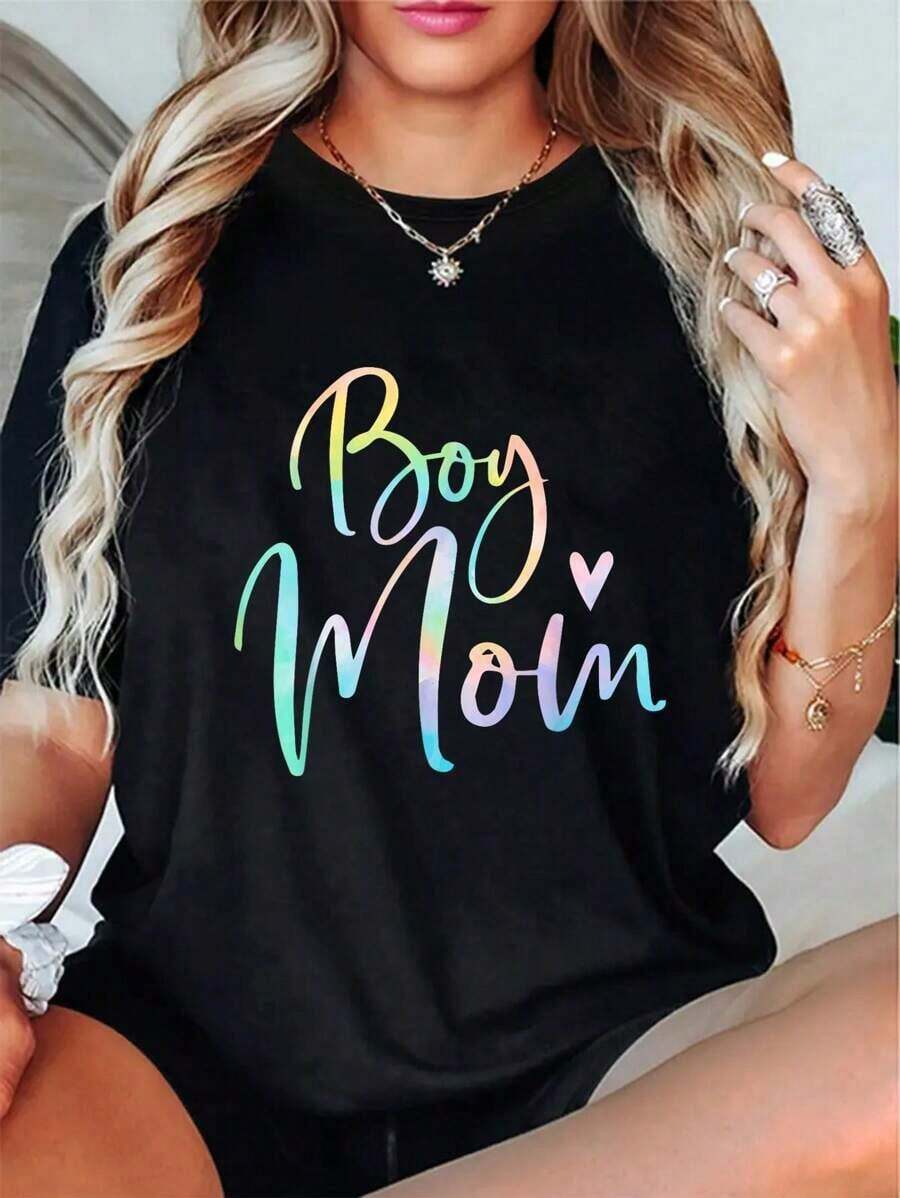 Camiseta Tie Dye 100% Algodón para Mamá de Niños, Regalo para Mamá, Transpirable y Cómoda - Negro - Ver 1