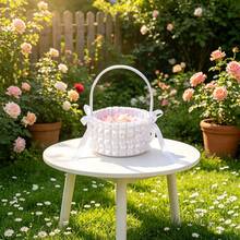 Wedding Flower Girl Baskets With Pearl Decor White Bow Flower Baskets For Wedding Ceremony - White - View 3