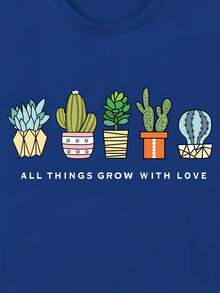 Camiseta cactus con con estampado de slogan - Azul - Ver 8
