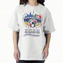 Camiseta con el logotipo de la Copa Mundial 2026 y la línea urbana, unidas por el fútbol, regalo para el Día de la Madre, camiseta de la Copa Mundial 2026, estilo para parejas WDZ6. Adecuado como regalo. playera de mujer. blusas>elegantes. boho chic,Top de mujer suave, transpirable y cómodo, ideal para primavera, verano y otoño, perfecto para vacaciones, viajes y uso diario. - Blanco - Ver 1