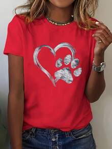 Camiseta de manga corta con cuello redondo para mujer, top casual para uso diario - Negro - Ver 7