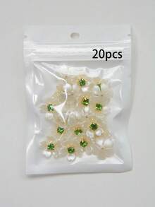20/50/100pcs/Bag, 15mm 5-Petal Resin Crape Myrtle Flowers With Gold Base Claw And Light Green Crystal, Pearls, For Clothing Decoration - Light Green Diamond Bauhinia - View 9