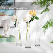 Small Glass Vases, Set Of 3, Specially Designed For Single Tulips And Roses, As Table Decorations - 4.5 X 4.5 X 20cm - View 4