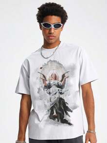 Camiseta de manga corta para hombre con estampado gráfico de la Virgen María, estilo vintage, gótico, religioso, retro, informal, para la calle. - Blanco - Ver 1