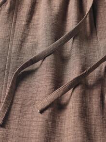 1pc Brown Faux Linen Textured Men's Long Pants, Men's Textured Wide Leg Long Pants, Men's Pants, Lightweight Breathable Fabric Loose Casual Fit, Vacation Style, Summer Beach Men's Casual Pants, Machine Washable, Suitable For Daily, Vacation, Beach And Multiple Occasions - Coffee Brown - View 10