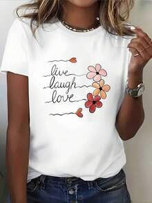 Summer T-Shirt With Floral Print, Black And White Fabric, Regular Fit, Harajuku Style, Aesthetic Casual Clothing - Vintage Urban Style, Unisex, Loose Fit Cotton Short Sleeve Crew Neck T-Shirt - 白色 - 查看 2