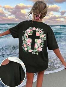 Lightweight Summer T-Shirt With Brushstroke Print And Hand-Drawn Cross, "God Is Always Good" Christian Religious T-Shirt, Casual Short-Sleeved Crew Neck Faith T-Shirt In White. Pure-Cotton - 黑色 - 查看 1