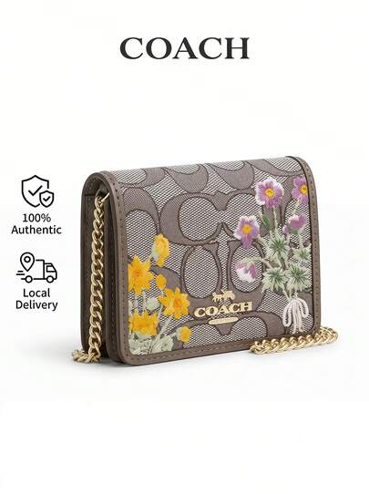 Coach Authentic Crossbody Bag C8306 198685183153 Khaki Chalk Signature Canvas North South Lonnie - Premium Leather Crossbody For Women Summer Travel Memorial Day Gift