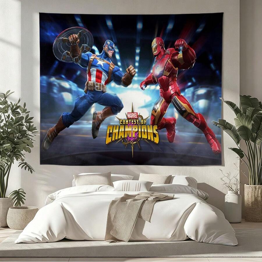 1pc Classic M Arvel Contest Of Champions Tapestry C Aptain America Vs Iron Man Intense Battle Scene Living Room Bedroom Wall Hanging Decor Boys Room Gaming Room Game Room Scene Layout Game Fans Gathering Photography Background Dorm Aesthetic Art Wall Hanging Table Backdrop - Nhiều màu - Xem 1
