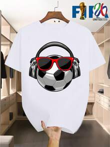 2026 Football Enthusiast Printed Cotton T-Shirt, Custom Short Sleeve Fan Supporter Shirt, Commemorative Short Sleeve Fan Shirt, Unisex Urban Casual Style - 白色 - 查看 8