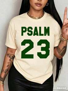 Playeras de mujer de algodón 2026 Ropa de verano para mujer, tops elegantes de la marca Millennium, camisetas de moda para mujer, transpirables, camiseta de fe cristiana - Estampado de versículo bíblico Salmo 23, cuello redondo ligero, manga corta, blanca con texto verde, ropa casual para exteriores - Top de verano lavable (tallas de EE. UU.) Ropa de mujer a la moda, tops de verano: conjuntos de primavera para mujer de alta calificación, camisas de playa de verano para mujer, manga corta >ropa - color - Ver 3