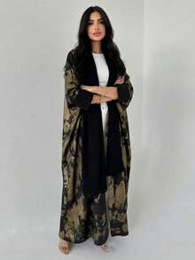 Mẫu Abaya Hồi giáo dáng rộng, thoải mái, kín đáo, in họa tiết vàng ánh kim, hàng mới về năm 2026, thiết kế cổ điển đa năng dành cho phụ nữ, phù hợp cho mọi mùa. - Nhiều màu - Xem 9