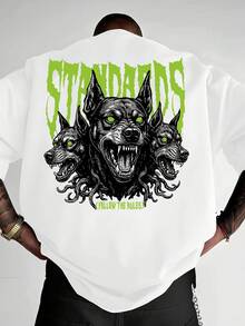 Men's Casual Short-Sleeved T-Shirt With Urban Style Print, Youthful Urban Style T-Shirt, Modern Color Combination, Loose Fit And Round Neck. - 白色 - 查看 1