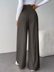 es texturizados de cintura alta y pierna ancha, casuales y elegantes, para volver a la escuela y al trabajo, para mujer - Gris Oscuro - Ver 2