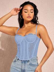 Top de tirantes bustier ribete con encaje - Celeste - Ver 1