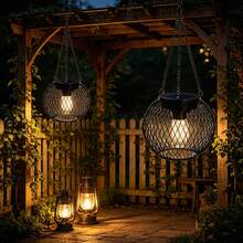 1 buah/2 buah Lampu Lentera Surya Luar Ruangan, Lentera Surya Logam yang Ditingkatkan, Lampu Surya Gantung Lebih Terang, Tahan Air, Otomatis Hidup/Mati, Cocok untuk Dekorasi Halaman, Taman, Teras, dan Jalan Setapak - 1 buah hitam - View 9