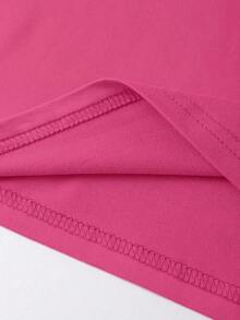 Camiseta de manga corta con eslogan y diamantes de imitación para mujer, tallas grandes - Rosa Fucsia - Ver 5