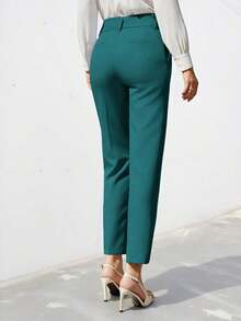 Pantalones de traje sólidos y simples para uso diario de mujer - Verde Oscuro - Ver 2