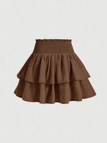 Nueva llegada Falda mini de cintura alta adelgazante tipo pastel, dulce y picante para mujeres en primavera - Café integral - Ver 2