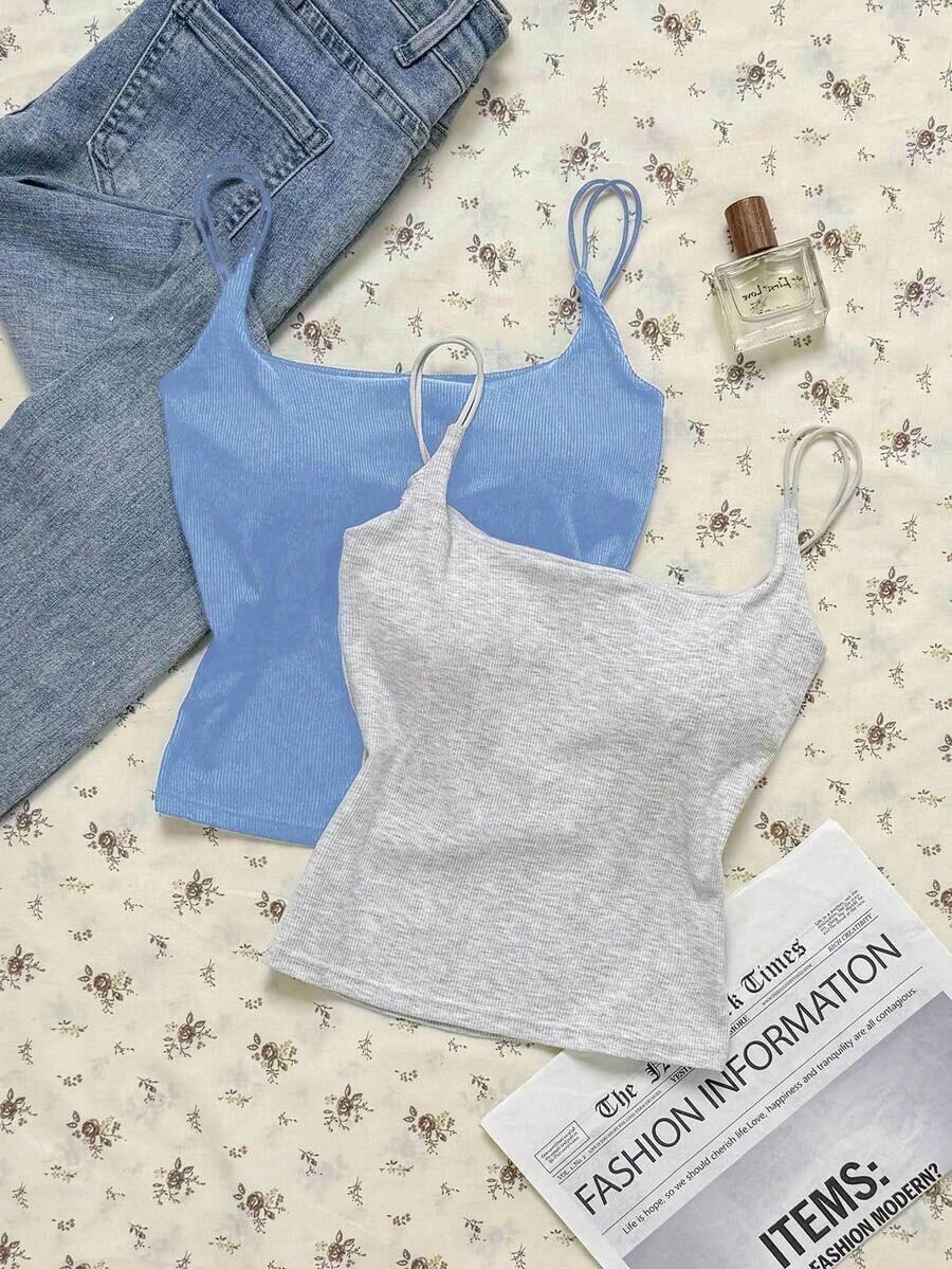2 piezas Conjunto de camisola sin espalda ajustada para mujer, Camisola sin espalda de verano para mujer, Adecuado para el transporte diario, citas, fiestas, otoño/invierno/verano, Navidad, Año Nuevo, Acción de Gracias, fiestas, bodas, playa, ceremonias de graduación, de moda, elegante, casual, salidas, citas, reservas, transporte, brillante, Día de San Valentín, elegante, vacaciones, casual, Y2K, salidas, ceremonias de graduación y otras ocasiones. - Multicolor 5 - Ver 1