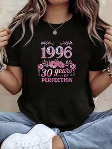 Women's T-Shirt For The 30th Anniversary Of 1996 - 30 Years Of Perfection, Commemorative Crew Neck Short Sleeve T-Shirt, Suitable For Birthday Parties, Casual Wear And Everyday Outfits, Machine Washable, Gift For Themed Events - 黑色 - 查看 8