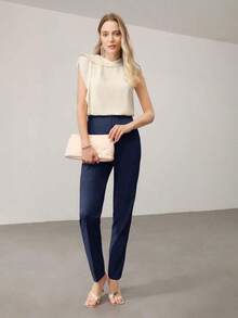 PREMIUM PANTALONES DE TRAJE AJUSTADOS CON COSTURA DELANTERA PARA MUJER - Azul marino - Ver 5