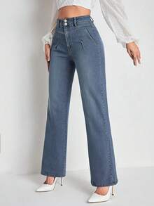 ALO FASHION Pantalones vaqueros largos de mezclilla de pierna ancha con efecto lavado y alta elasticidad para mujer, ideales para conjuntos de primavera y estilo bohemio. - azul real - Ver 2