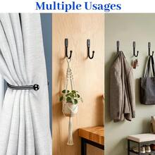 4 piezas Sujetacortinas negros - Ganchos de metal montados en la pared de fácil instalación para decoración del hogar, almacenamiento en la cocina y el baño - 4 piezas - Ver 4