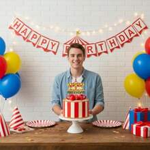 Carousel Happy Birthday Cake Topper Glitter Vintage Circus Tent Carnival Cake Decor For Amusement Park Circus Theme Baby Shower Birthday Party Cake Decorations Supplies - như hình - Xem 4