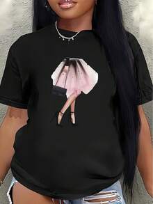 Camiseta de manga corta, ligera y duradera, con un moderno diseño de ballet, es perfecta para descansar en casa o para salir. Fabricada con tela suave, ofrece una experiencia de uso cómoda para el día a día.women's shirts - Negro - Ver 1