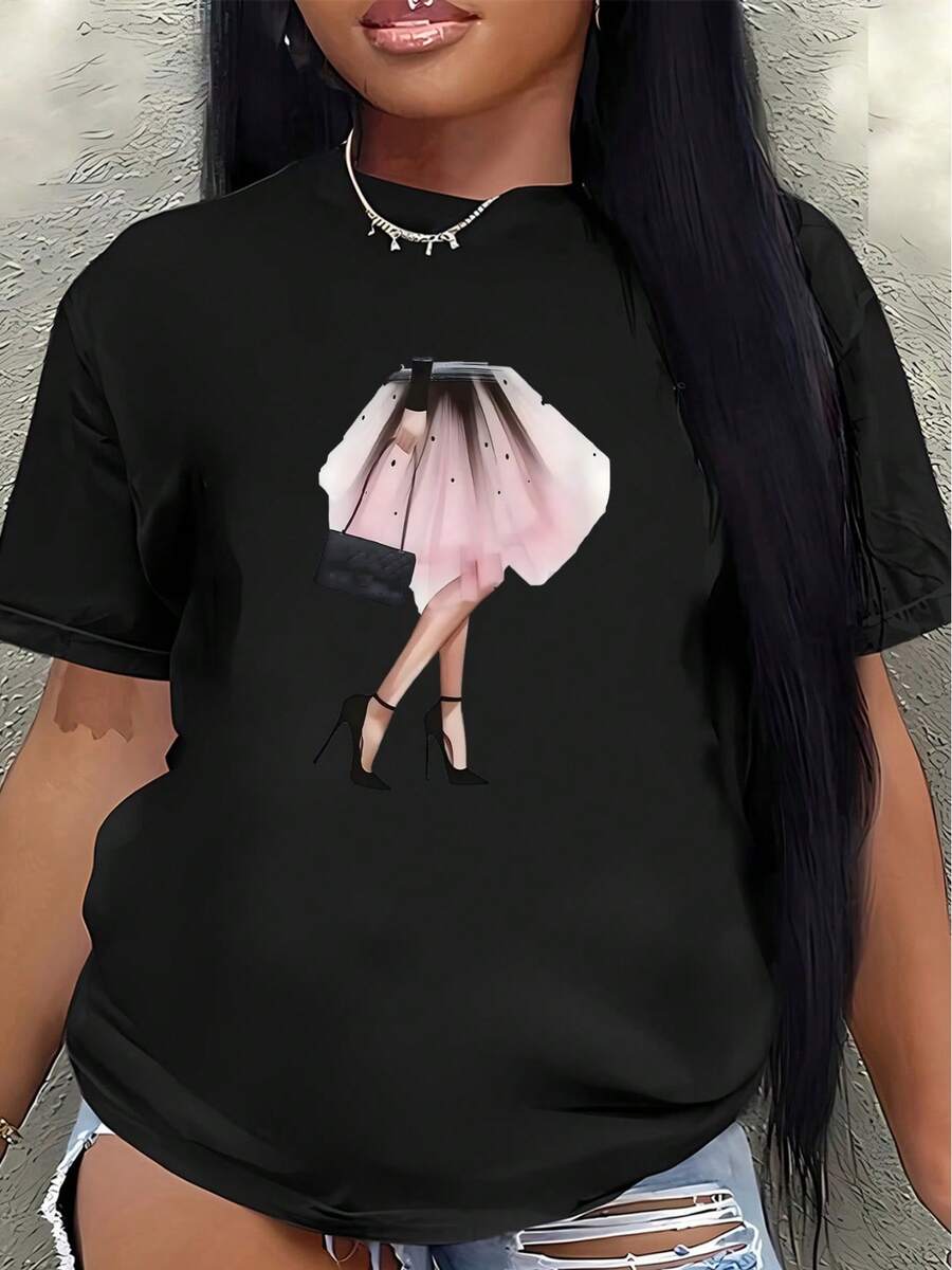 Camiseta de manga corta, ligera y duradera, con un moderno diseño de ballet, es perfecta para descansar en casa o para salir. Fabricada con tela suave, ofrece una experiencia de uso cómoda para el día a día.women's shirts - Negro - Ver 1